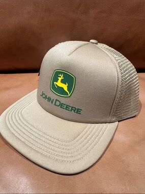 John Deere Tan Trucker Hat with Green and Yellow Logo